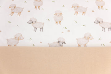 Stoffpaket Jersey + Bündchen Jersey mit Schafen, Fräulein von Julie, weiß, beige